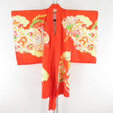 Load image into Gallery viewer, Children&#39;s kimono girl one orange color phoenix pattern pure silk thread Showa retro formal girl Shichigosan celebration Children&#39;s height 95cm