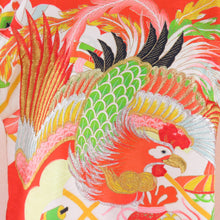 Load image into Gallery viewer, Children&#39;s kimono girl one orange color phoenix pattern pure silk thread Showa retro formal girl Shichigosan celebration Children&#39;s height 95cm