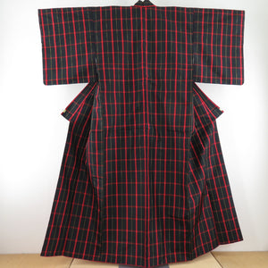 Tsumugi Kimono Ensemble Lattice Pure Silk Black Lined Bee Collar Haori Set Casual Kimono Tailor
