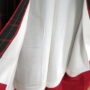 紬 着物 アンサンブル 格子文様 正絹 黒色 袷 バチ衿 羽織セット カジュアル着物 仕立て上がり 身丈157cm 美品