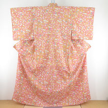 画像をギャラリービューアに読み込む, ウール着物 袷 ピンク色ｘ黄色 小梅模様 広衿 カジュアルきもの 仕立て上がり 身丈160cm