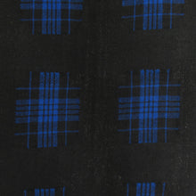 画像をギャラリービューアに読み込む, ウール着物 単衣 黒色ｘ青色 絣柄 バチ衿 カジュアルきもの 仕立て上がり 身丈152cm 美品