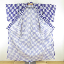 Load image into Gallery viewer, Wool kimono single clothes white x purple arrow flew pattern Yasuri pattern pattern Bee collar casual kimono tailor