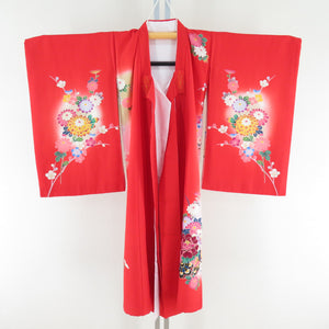 Children's kimono girl one body red x pink 2 -piece set set of undergarment Pure silk flower car pattern Formal girls Shichigosan celebration Children's height 97cm beautiful goods