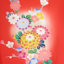 Load image into Gallery viewer, Children&#39;s kimono girl one body red x pink 2 -piece set set of undergarment Pure silk flower car pattern Formal girls Shichigosan celebration Children&#39;s height 97cm beautiful goods