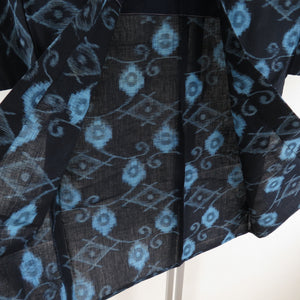 羽織 アンティーク 木綿 紺色 絣 唐花に菱 単衣 藍染 レトロ 大正ロマン 身丈83cm