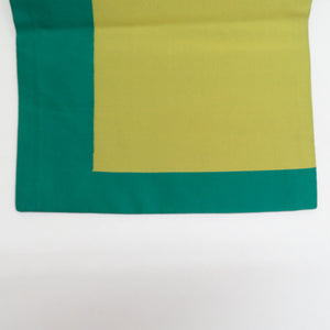 名古屋帯 正絹 織文様 葉っぱ柄 緑色ｘ黄緑 カジュアル 仕立て上がり 着物帯 長さ348cm