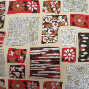Nagoya Obi Pure Silk Antique Dye Dye Dyeing Pattern All Cream Cream Red X Black Silver Retro Letro Length 332cm