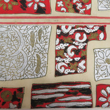 Load image into Gallery viewer, Nagoya Obi Pure Silk Antique Dye Dye Dyeing Pattern All Cream Cream Red X Black Silver Retro Letro Length 332cm