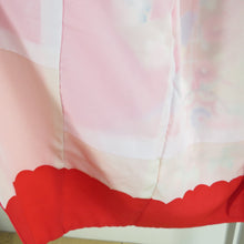 画像をギャラリービューアに読み込む, 子供着物 女の子用 一つ身 赤色xピンク色 正絹 鶴に熨斗におしどり文様 フォーマル 女児 七五三 祝着 子供きもの  身丈98cm