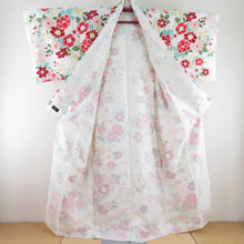 画像をギャラリービューアに読み込む, hiromichi nakano ヒロミチナカノ 小紋 洗える着物 牡丹に花柄 白色 袷 広衿 Mサイズ ポリエステル100％ カジュアル 身丈161cm