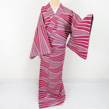 Load image into Gallery viewer, hiromichi nakano Hiromitinakano Komon Washable kimono modern striped lined lined lined wide collar L back polyester 100 % casual height 164cm