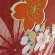 画像をギャラリービューアに読み込む, R・KIKUCHI リョウコ・キクチ 小紋 麻の葉に桜 洗える ポリエステル 赤茶色 袷 広衿 カジュアル 仕立て上がり着物 身丈164cm