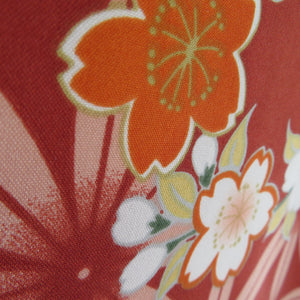 R・KIKUCHI リョウコ・キクチ 小紋 麻の葉に桜 洗える ポリエステル 赤茶色 袷 広衿 カジュアル 仕立て上がり着物 身丈164cm