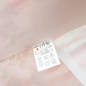 小紋 洗える着物 縞に桜柄 白・赤色 袷 広衿 Lサイズ ポリエステル100％ カジュアル 身丈163cm 美品