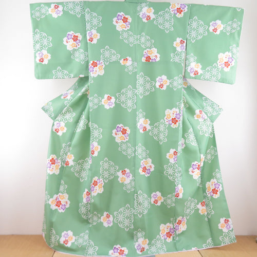 Kimon Washable kimono cherry blossom pattern green lined lined wide collar L size polyester 100 % casual height 167cm