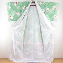 Load image into Gallery viewer, Kimon Washable kimono cherry blossom pattern green lined lined wide collar L size polyester 100 % casual height 167cm