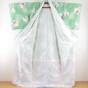 Kimon Washable kimono cherry blossom pattern green lined lined wide collar L size polyester 100 % casual height 167cm