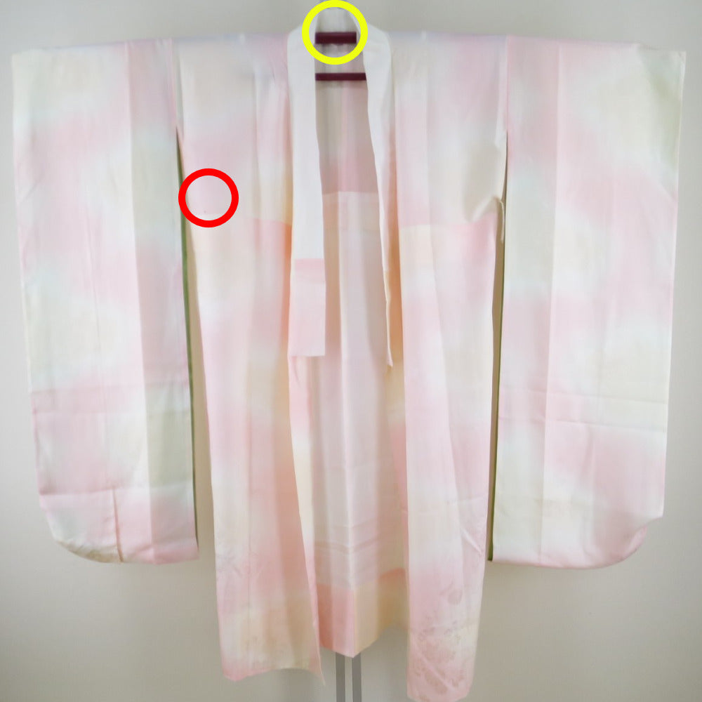 襦袢 正絹 桜 菊 振袖用 長襦袢 バチ衿 身丈約3尺5寸4分 ピンク 身丈134.6cm
