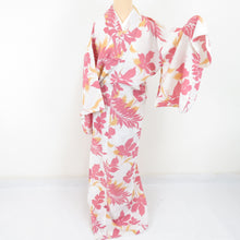 Load image into Gallery viewer, Summer kimono small crest Washed kimono and leaf sentence white cloth Bachi Bachi collar F size polyester 100 % Casual Numbers Power 163cm