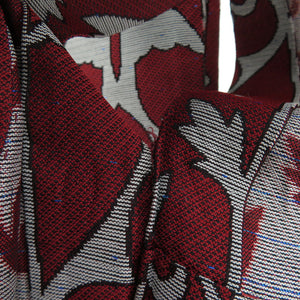 ウール着物 単衣 朱色 更紗模様 織り文様 バチ衿 カジュアルきもの 仕立て上がり 身丈150cm