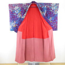 Load image into Gallery viewer, Komon Antique Kimono Pure Silk Lined Flower Pattern Red Purple Bee Collar Small Size 147cm