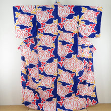 Load image into Gallery viewer, Summer kimono Komon Washing Kimono Kimono Kimono Camellia Blue x Orange x Red F Size Bee Bee Collar 100 % Casual Summer Summer Studio 164cm Beautiful goods