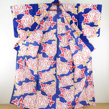 Load image into Gallery viewer, Summer kimono Komon Washing Kimono Kimono Kimono Camellia Blue x Orange x Red F Size Bee Bee Collar 100 % Casual Summer Summer Studio 164cm Beautiful goods