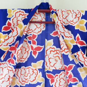 Summer kimono Komon Washing Kimono Kimono Kimono Camellia Blue x Orange x Red F Size Bee Bee Collar 100 % Casual Summer Summer Studio 164cm Beautiful goods