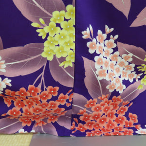 Summer kimono Komon Washable kimono single garment hydrangea pattern purple x yellow x red bee collar polyester 100 % casual summer height 163cm beautiful goods