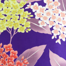 Load image into Gallery viewer, Summer kimono Komon Washable kimono single garment hydrangea pattern purple x yellow x red bee collar polyester 100 % casual summer height 163cm beautiful goods