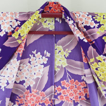 Load image into Gallery viewer, Summer kimono Komon Washable kimono single garment hydrangea pattern purple x yellow x red bee collar polyester 100 % casual summer height 163cm beautiful goods