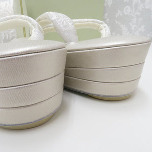 Sandals / Bag Set for Shiraume Made M size Formal Silver x Cream Frequent Flower 24.0cm Made in Japan Cow skin