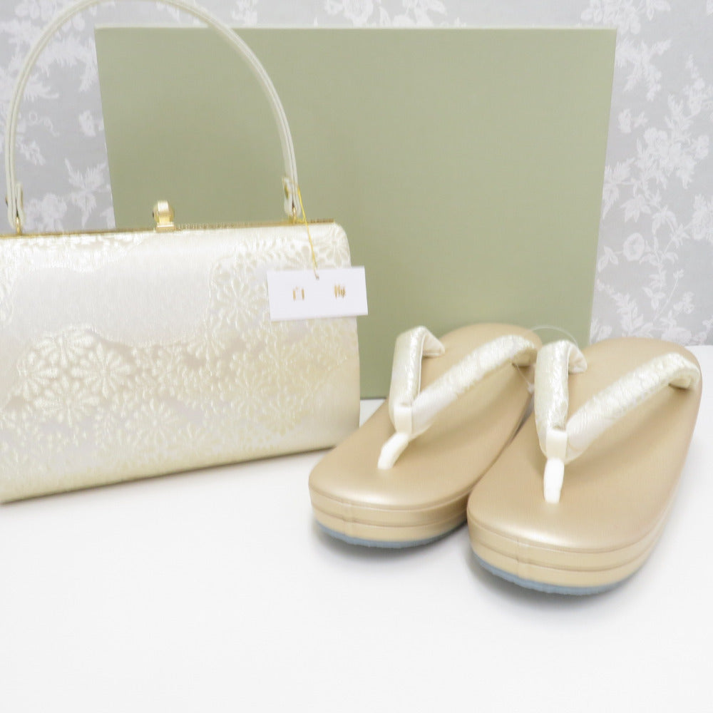 Sandals / Bag Set for Shiraume Kinu LL Size Formal Gold Michicho Kanei Point 25.5cm Made in Japan Cow skin