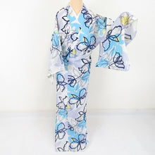 Load image into Gallery viewer, Summer kimono Komon Washable kimono Narcissus white single garment collar F size polyester 100 % Casual Numbers Palley 163cm