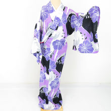 Load image into Gallery viewer, Summer kimono Komon Washable kimono flower sentence White / purple single garment Bachi collar F size polyester 100 % casual summer