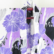 Load image into Gallery viewer, Summer kimono Komon Washable kimono flower sentence White / purple single garment Bachi collar F size polyester 100 % casual summer