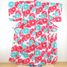 Load image into Gallery viewer, Summer kimono small crest Washable kimono Tsubaki pattern white / red / light green clothes Bachi collar polyester 100 % casual summer