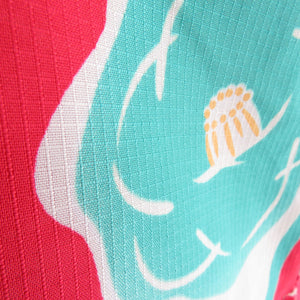 Summer kimono small crest Washable kimono Tsubaki pattern white / red / light green clothes Bachi collar polyester 100 % casual summer