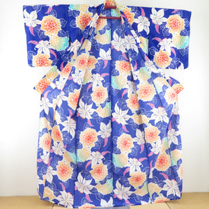 夏着物 小紋 洗える着物 紫陽花に百合文様 青紫色 単衣 バチ衿 Fサイズ
