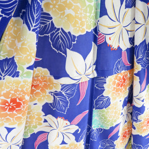 Summer kimono small crest Washable kimono hydrangea with lily pattern bluish and purple cloth Bachi collar F size polyester 100 % casual summer height 166cm