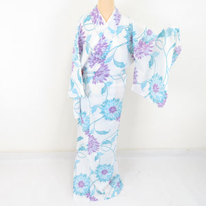 Summer kimono Komon Kimonu Kimono Kikuakusa sentence White Character Bee Bee Collar F Size polyester 100 % Casual Summer Numbers 165cm