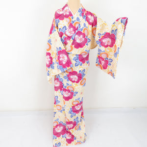 Summer kimono small crest Washable kimono, chrysanthemum, kiku, yellow clothing bell collar F size polyester 100 % Casual summer height 163cm
