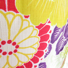 Load image into Gallery viewer, Summer kimono Komon Washable kimono chrysanthemum and peony sentence yellow -green single garment Bachi collar F size polyester 100 % Casual Numb 160cm