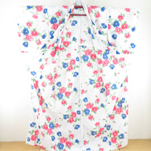 Load image into Gallery viewer, Summer kimono small crest Washable kimono Tsubaki pattern white single garment collar f size polyester 100 % casual summer height 165cm