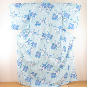 Summer kimono Komon Washable kimono Narcissus bracket white / light blue cloth Bachi collar F size polyester 100 % Casual Numbers Palace 163cm