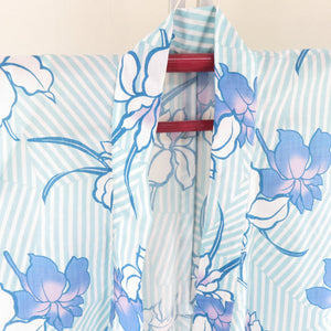 Summer kimono Komon Washable kimono Narcissus bracket white / light blue cloth Bachi collar F size polyester 100 % Casual Numbers Palace 163cm