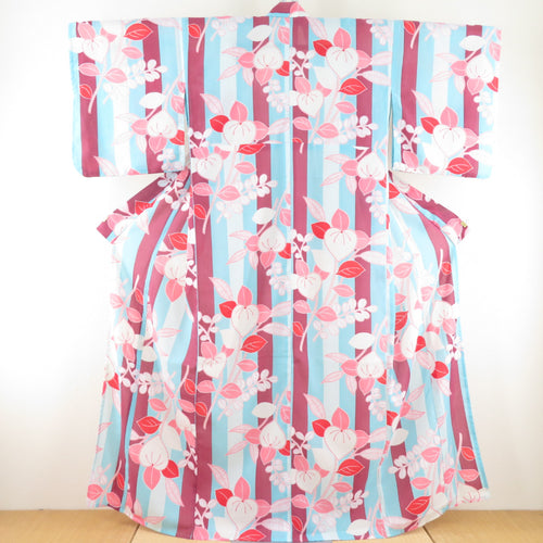 Summer kimono Kimon Washable kimono Tachibana pattern light blue / purple single garment Bachi collar F size polyester 100 % Casual Numb