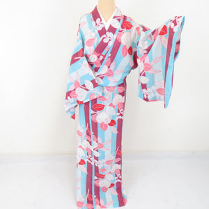 Summer kimono Kimon Washable kimono Tachibana pattern light blue / purple single garment Bachi collar F size polyester 100 % Casual Numb