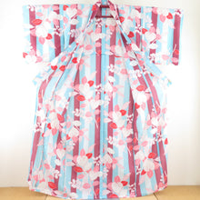 Load image into Gallery viewer, Summer kimono Kimon Washable kimono Tachibana pattern light blue / purple single garment Bachi collar F size polyester 100 % Casual Numb